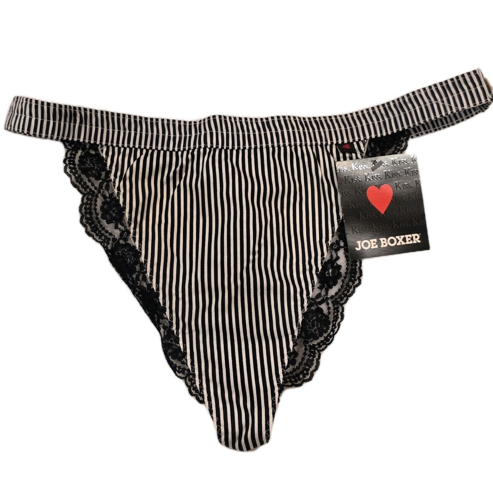 Vintage Joe Boxer Thong Panties With Stripes And Lace New Old Stock With Tags XL